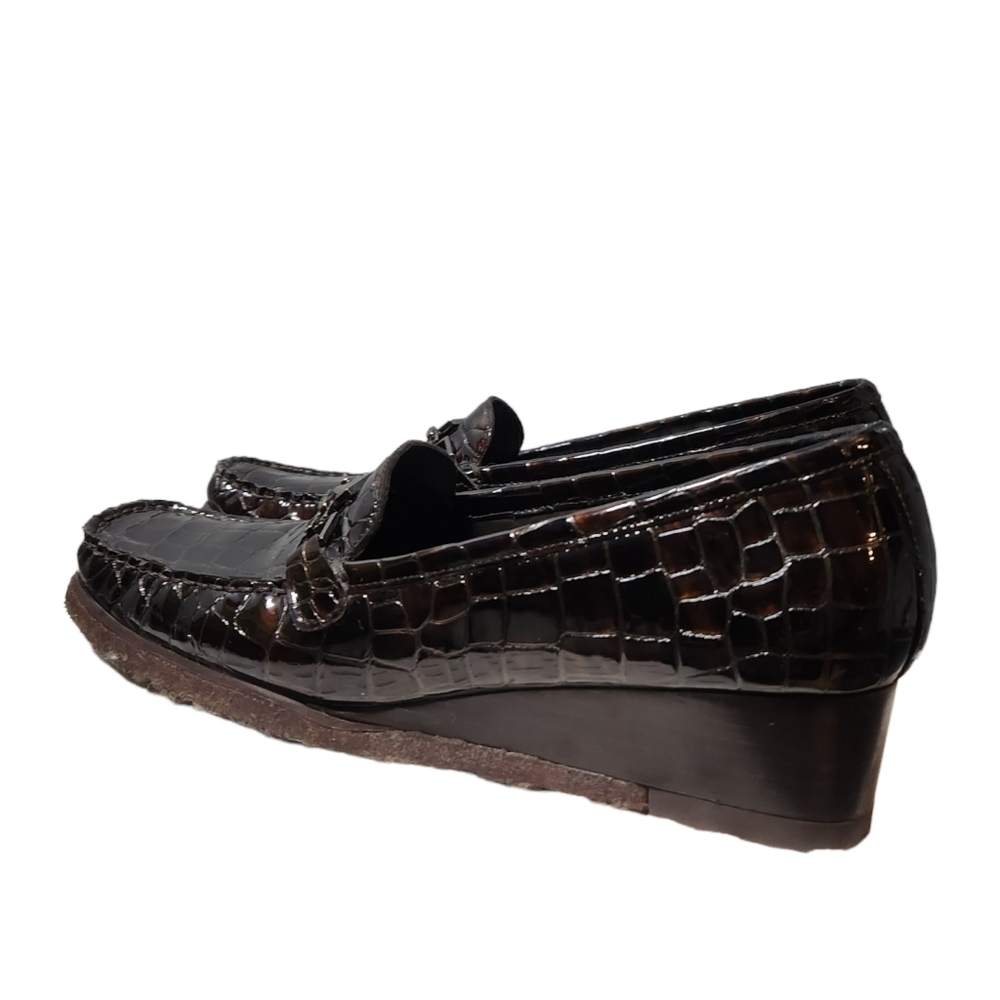 STUART WEITZMAN designer loafer ๐ shoes patented leather croc brown size 8.5 - Picture 9 of 16